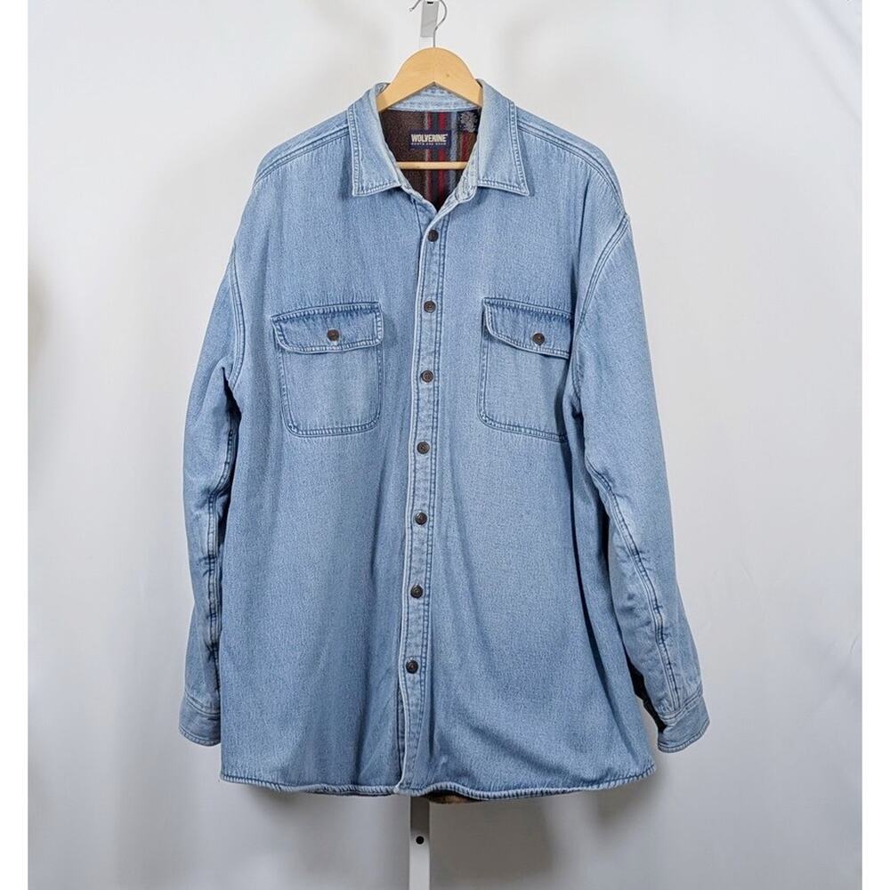 Vintage 90s Y2K Shirt Denim Fleece Lined Jacket Shacket Men's Size XLT Wolverine